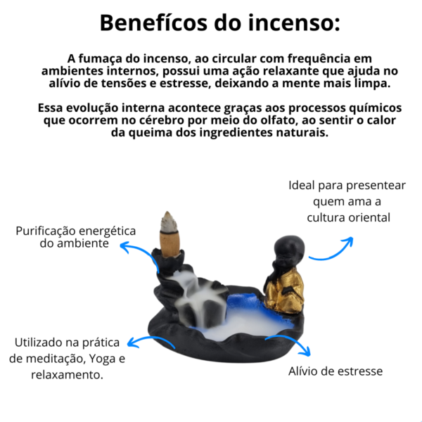 Incensário Cascata Folha com Monge Mini - Preto