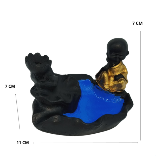 Incensário Cascata Folha com Monge Mini - Preto