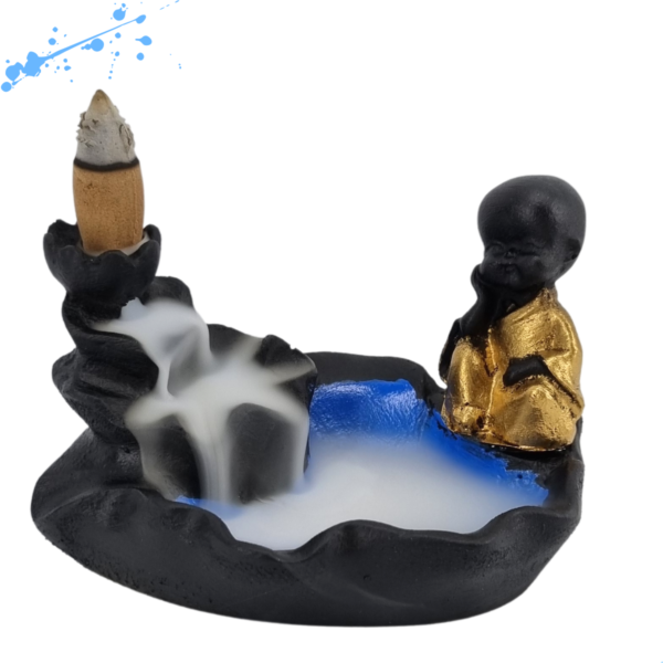 Incensário Cascata Folha com Monge Mini - Preto