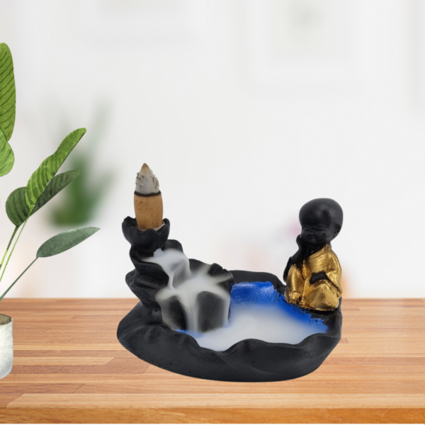 Incensário Cascata Folha com Monge Mini - Preto