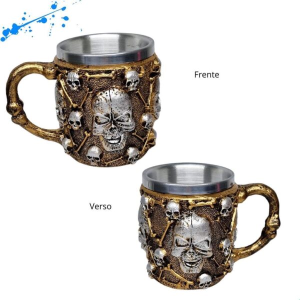 Caneca Alça de Osso Caveira Grande - Ouro