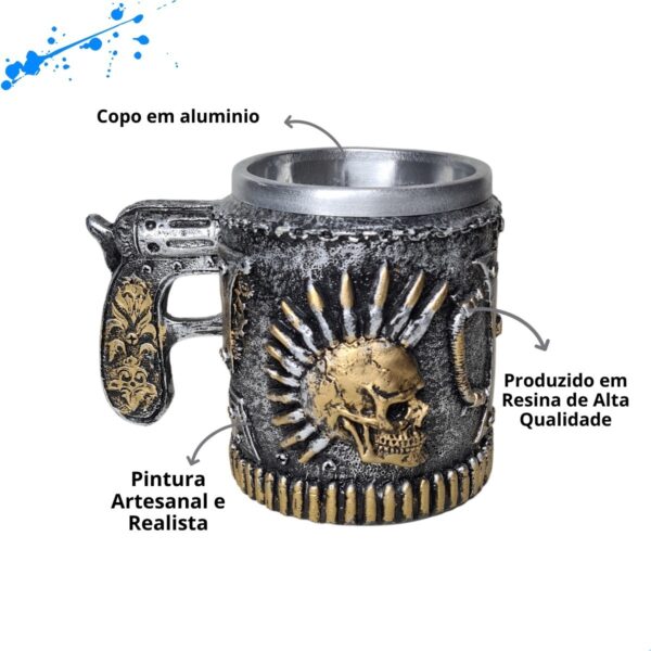 Caneca Punk Alça De Arma - Prata e Ouro