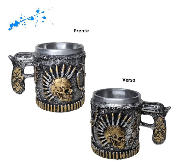 Caneca Punk Alça De Arma - Prata e Ouro