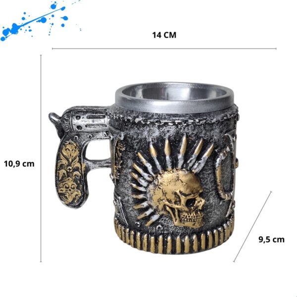 Caneca Punk Alça De Arma - Prata e Ouro