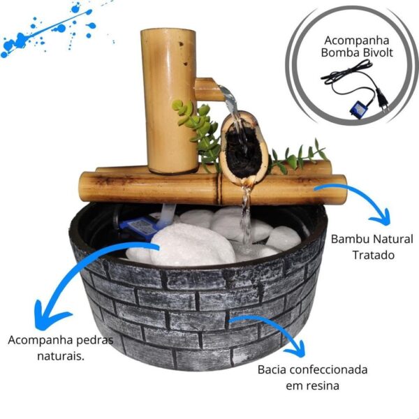 Fonte Cascata Dágua Bacia Tijolinho Biqueira Dupla Bambu