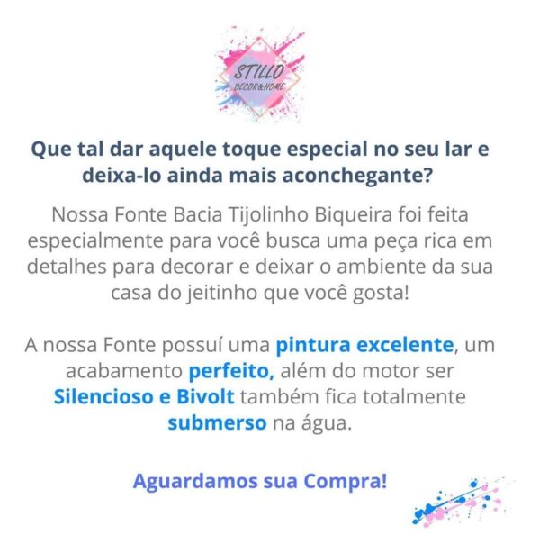 Fonte Cascata Dágua Bacia Tijolinho Biqueira Dupla Bambu