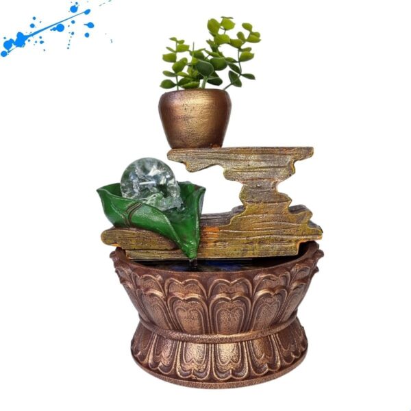 Fonte Tronco folha verde com Vaso e Esfera - Marrom