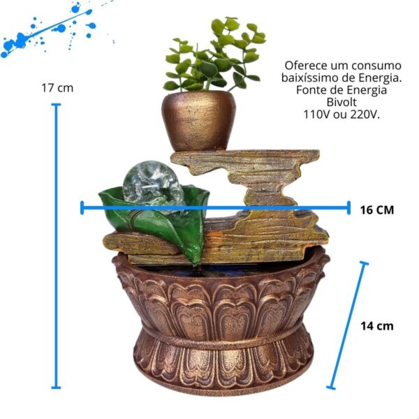 Fonte Tronco folha verde com Vaso e Esfera - Marrom