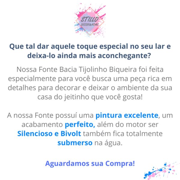 Fonte Cascata Bacia Tijolinho Bica Simples 20 CM - Cinza