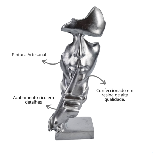 Estatueta Decorativa Face Silencio Prata - Prata