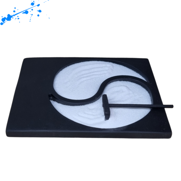 Base Jardim Zen Yin Yang Quadrada Areia, Pedra e Rastelo