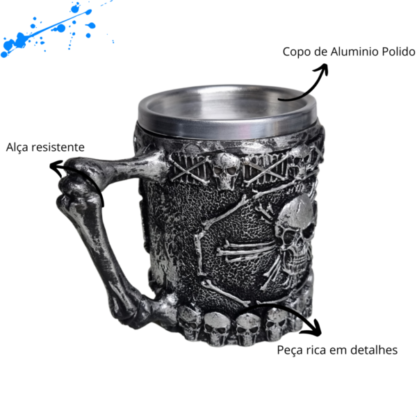 Caneca Caveira Alça De Osso prata