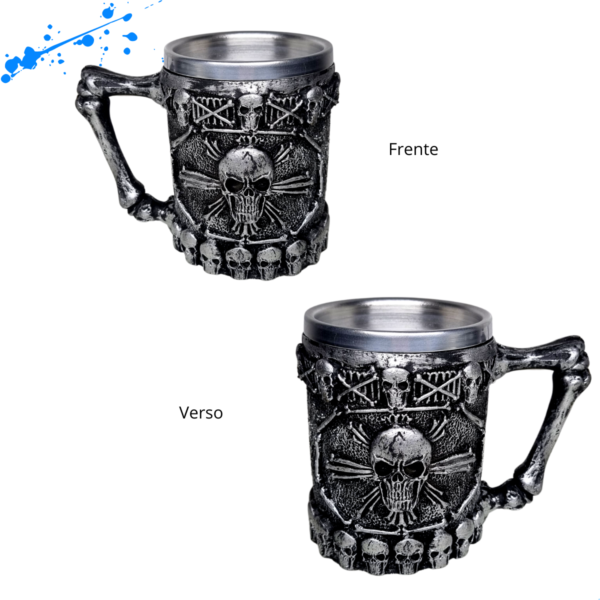 Caneca Caveira Alça De Osso prata