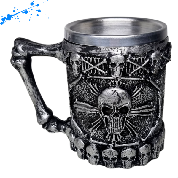 Caneca Caveira Alça De Osso prata