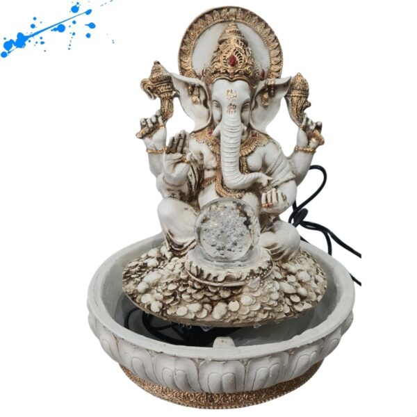 Fonte Ganesha com Esfera de Vidro BEGE