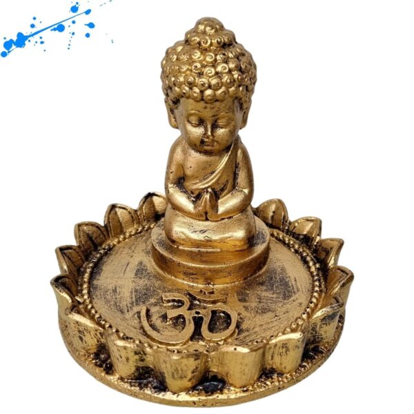 Incensário Vareta Buda Orando OM Flor de Lotus - Ouro