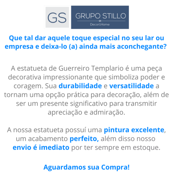 Estatueta Decorativa Guerreiro Medieval Templário em Resina 32 CM