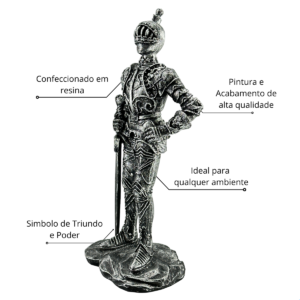 Estatueta Decorativa Guerreiro Medieval Templário em Resina 32 CM