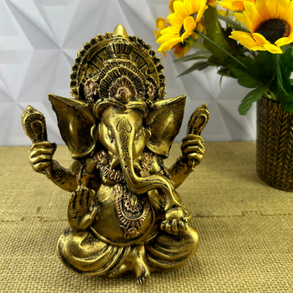 Estátua Ganesha Hindu Sorte Prosperidade Sabedoria Resina