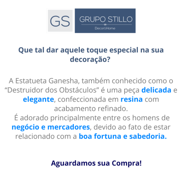 Estátua Ganesha Hindu Sorte Prosperidade Sabedoria Resina