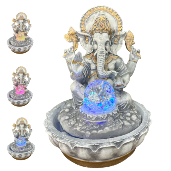 Fonte Ganesha com Esfera de Vidro CINZA
