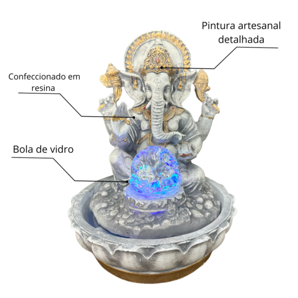 Fonte Ganesha com Esfera de Vidro CINZA