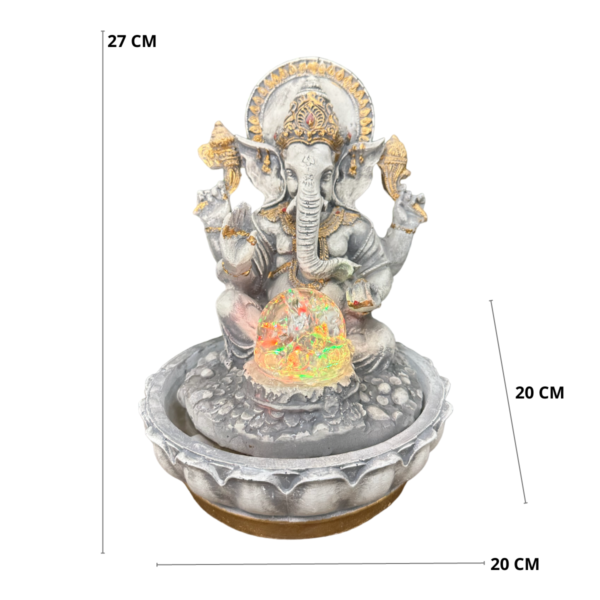 Fonte Ganesha com Esfera de Vidro CINZA
