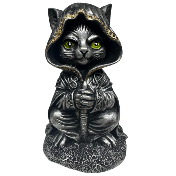 Estatueta Gato Bruxo Wicca com espada
