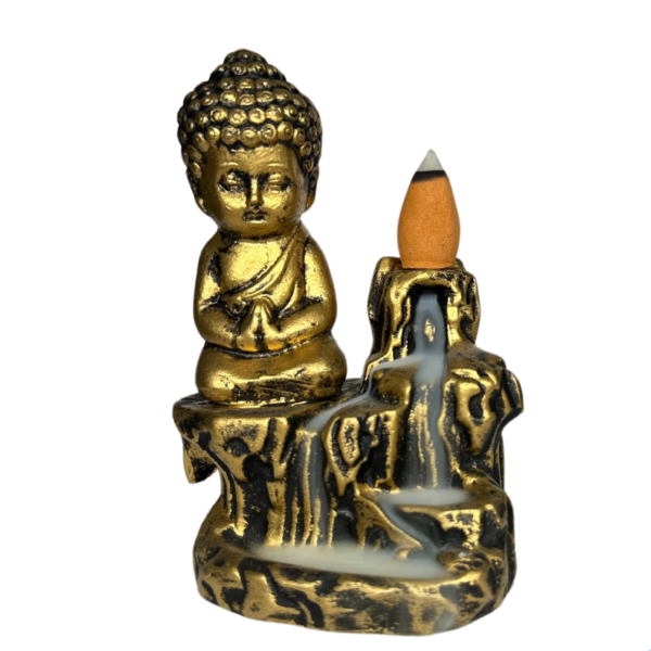 Incensario Cascata Tronco Buda Orando - Ouro