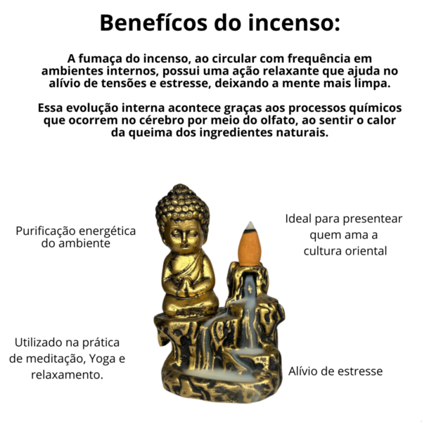 Incensario Cascata Tronco Buda Orando - Ouro