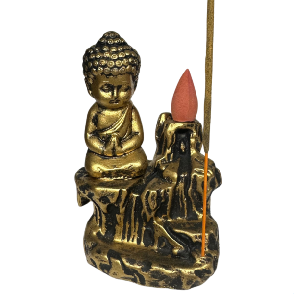 Incensario Cascata Tronco Buda Orando - Ouro