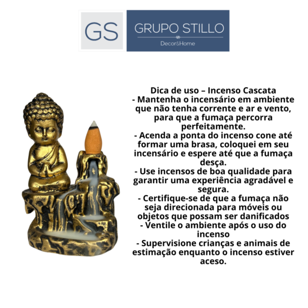 Incensario Cascata Tronco Buda Orando - Ouro