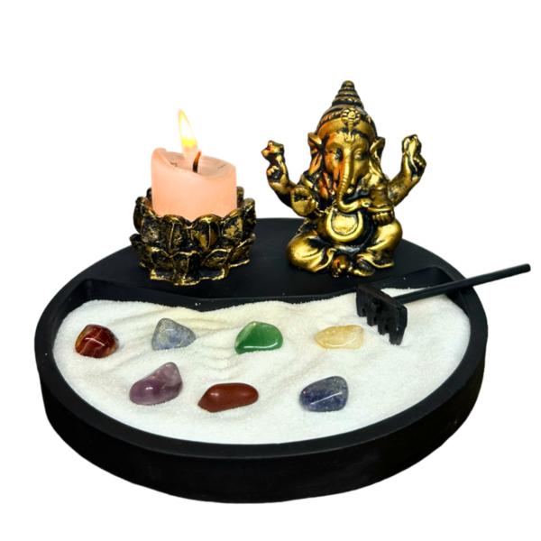 Jardim Zen Japonês Redondo com Ganesha Ouro
