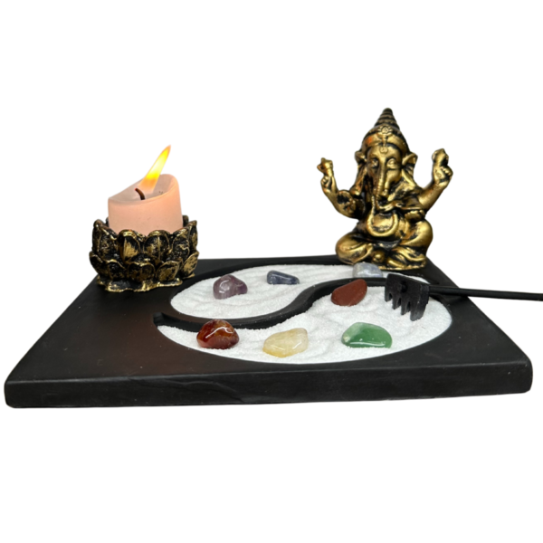 Jardim Zen Yin Yang Quadrado Ganesha Ouro Completo