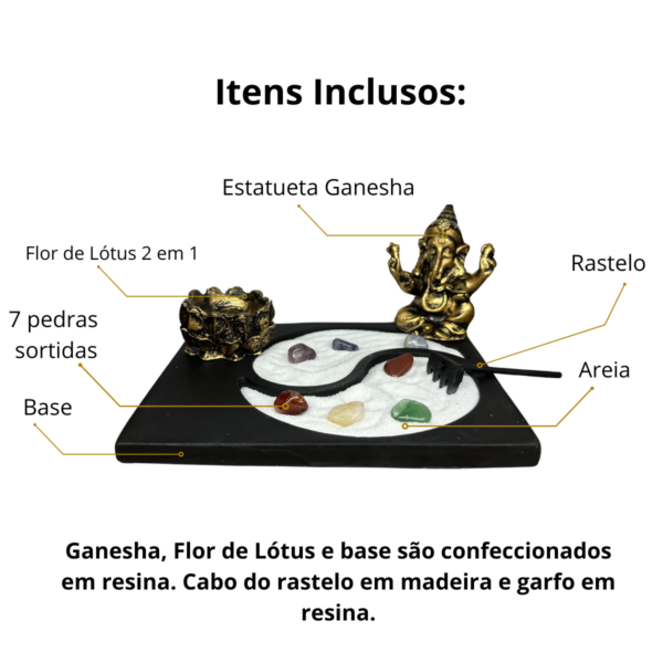 Jardim Zen Yin Yang Quadrado Ganesha Ouro Completo