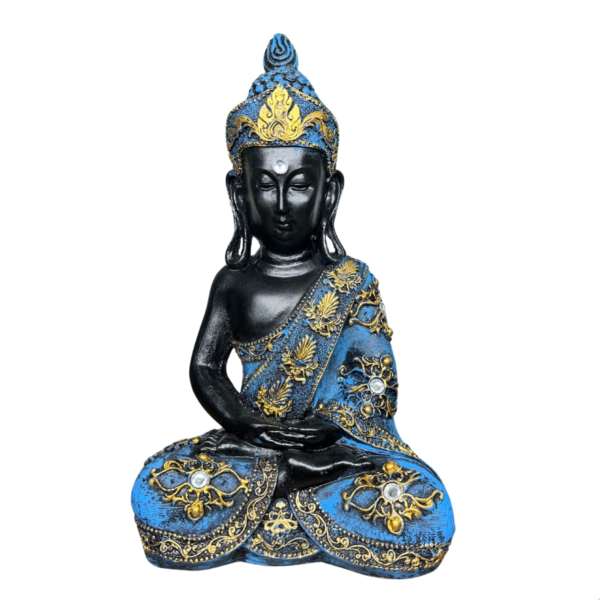 Estatueta Buda Hindu Preto e Azul com Pedraria