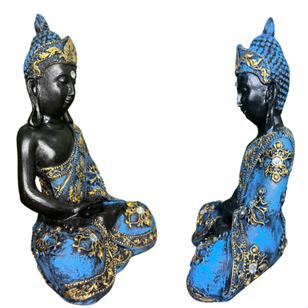 Estatueta Buda Hindu Preto e Azul com Pedraria