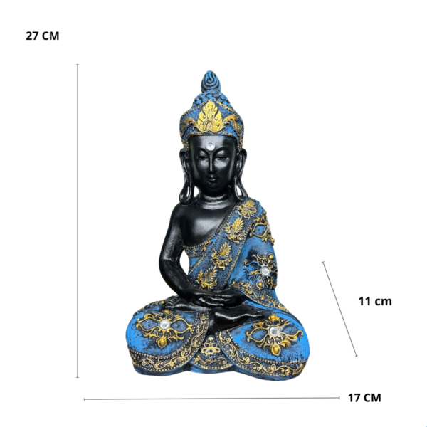 Estatueta Buda Hindu Preto e Azul com Pedraria