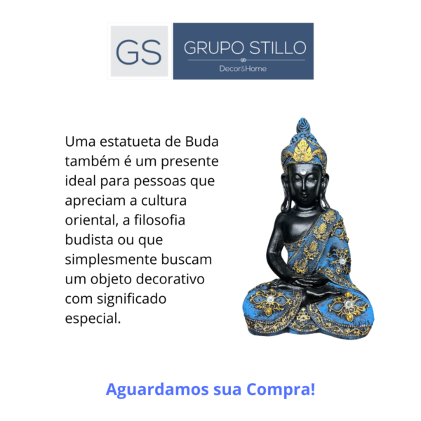 Estatueta Buda Hindu Preto e Azul com Pedraria