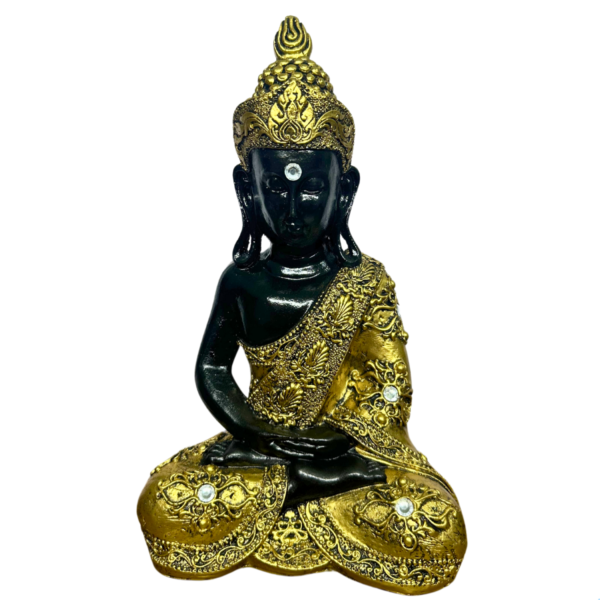 Estatueta Buda Hindu Preto e Ouro com Pedraria