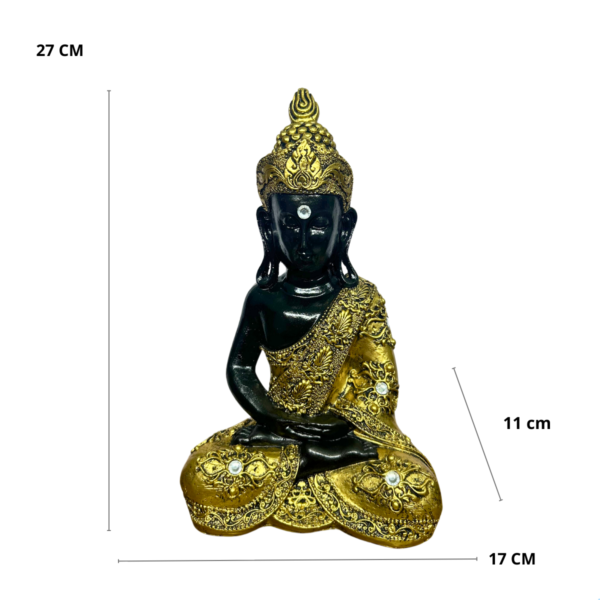Estatueta Buda Hindu Preto e Ouro com Pedraria