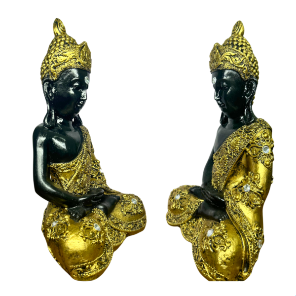 Estatueta Buda Hindu Preto e Ouro com Pedraria