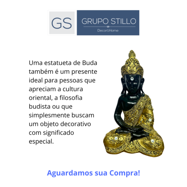 Estatueta Buda Hindu Preto e Ouro com Pedraria