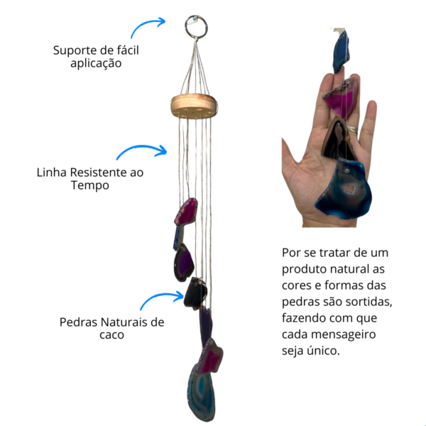 MENSAGEIRO DE PEDRA AGATA C/ 7 CHAPAS-CACOS SINO DOS VENTOS