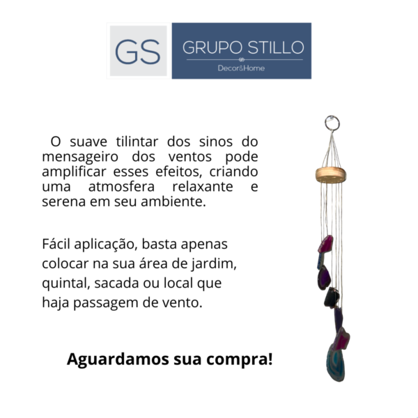 MENSAGEIRO DE PEDRA AGATA C/ 7 CHAPAS-CACOS SINO DOS VENTOS