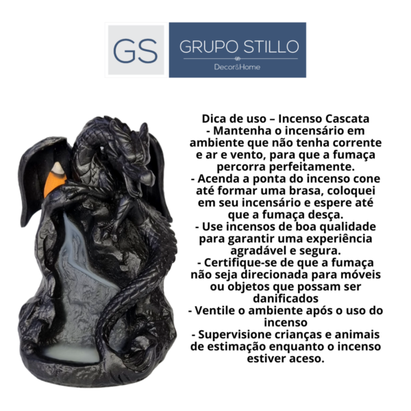 Incensario Cascata Dragão Guardião Asa Aberta P PRETO