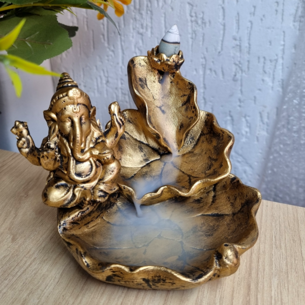 Incensario Cascata Folha M. 3 Folhas Ganesha - Ouro