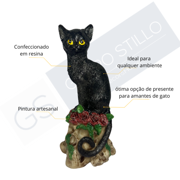 Estatueta Gato Bruxo Caveira
