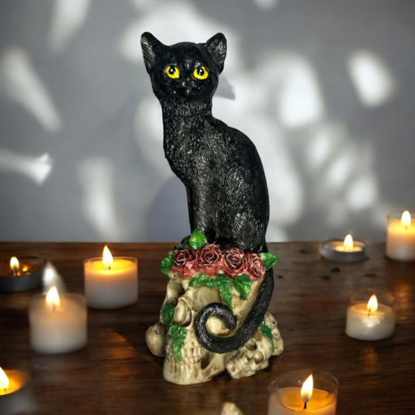 Estatueta Gato Bruxo Caveira