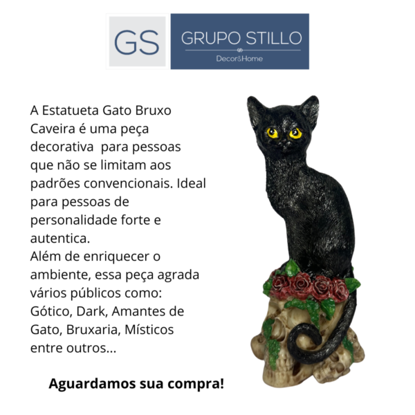 Estatueta Gato Bruxo Caveira